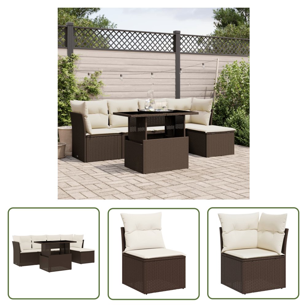 The Living Store 6-cz. zestaw wypoczynkowy do ogrodu - z poduszkami - brązowy - Sofa Ogrodowa