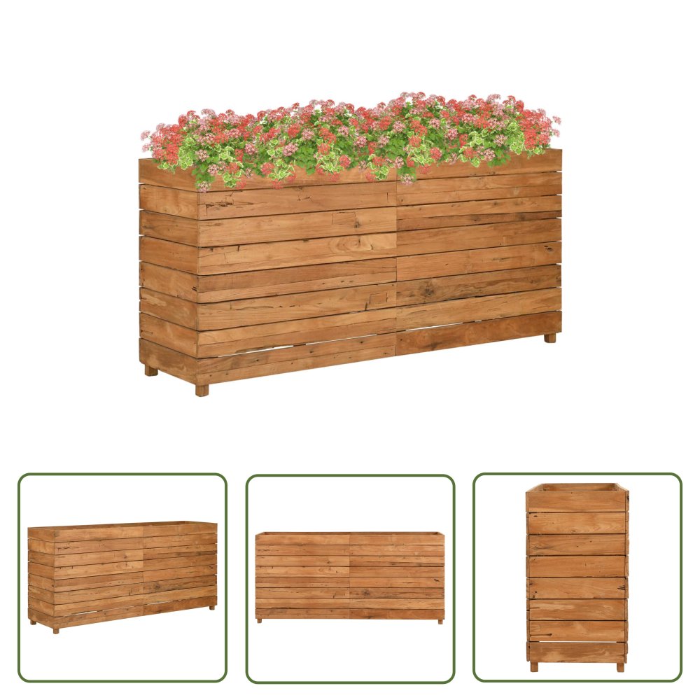 The Living Store Podwyższona donica 150x40x72 cm drewno tekowe z recyklingu/stal - Podwyższona Donica