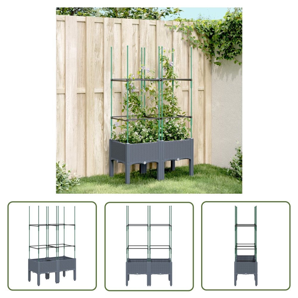 The Living Store Donica ogrodowa z kratką - szara - 80x40x142 -5 cm - PP - Skrzynia Na Rośliny
