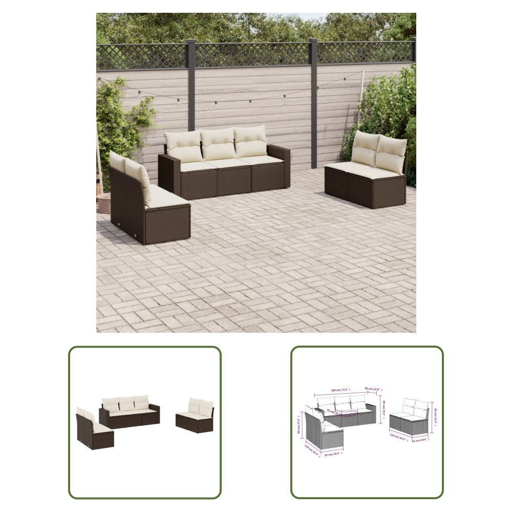 The Living Store 7-cz. zestaw wypoczynkowy do ogrodu - z poduszkami - brązowy - Sofa Ogrodowa