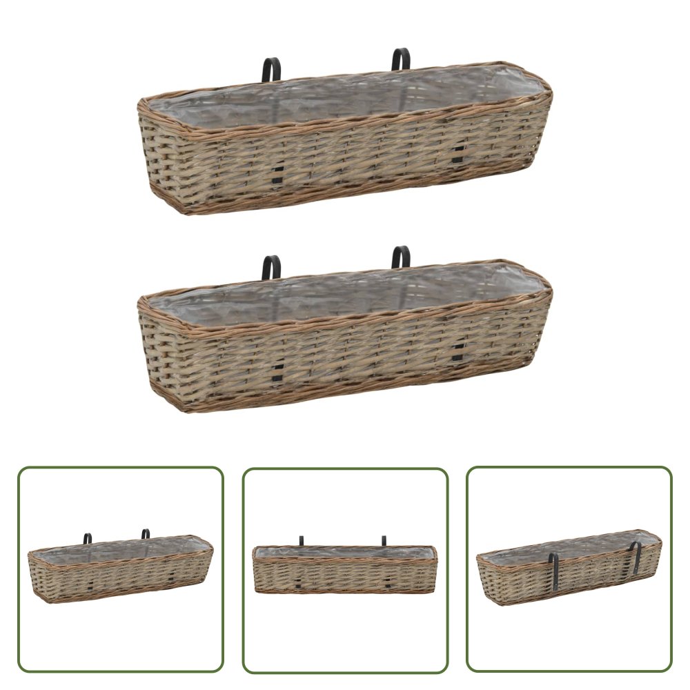 The Living Store Donice balkonowe - 2 szt. - wiklina z wyściółką z PE - 80 cm - Donica