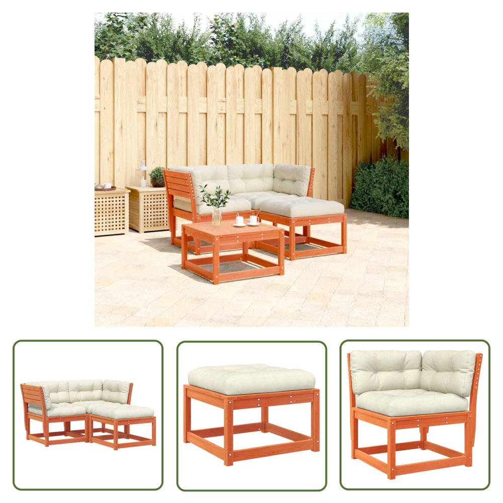 The Living Store 3-cz zestaw mebli ogrodowych z poduszkami - woskowy brąz - sosna - Zestaw Wypoczynkowy Do Ogrodu