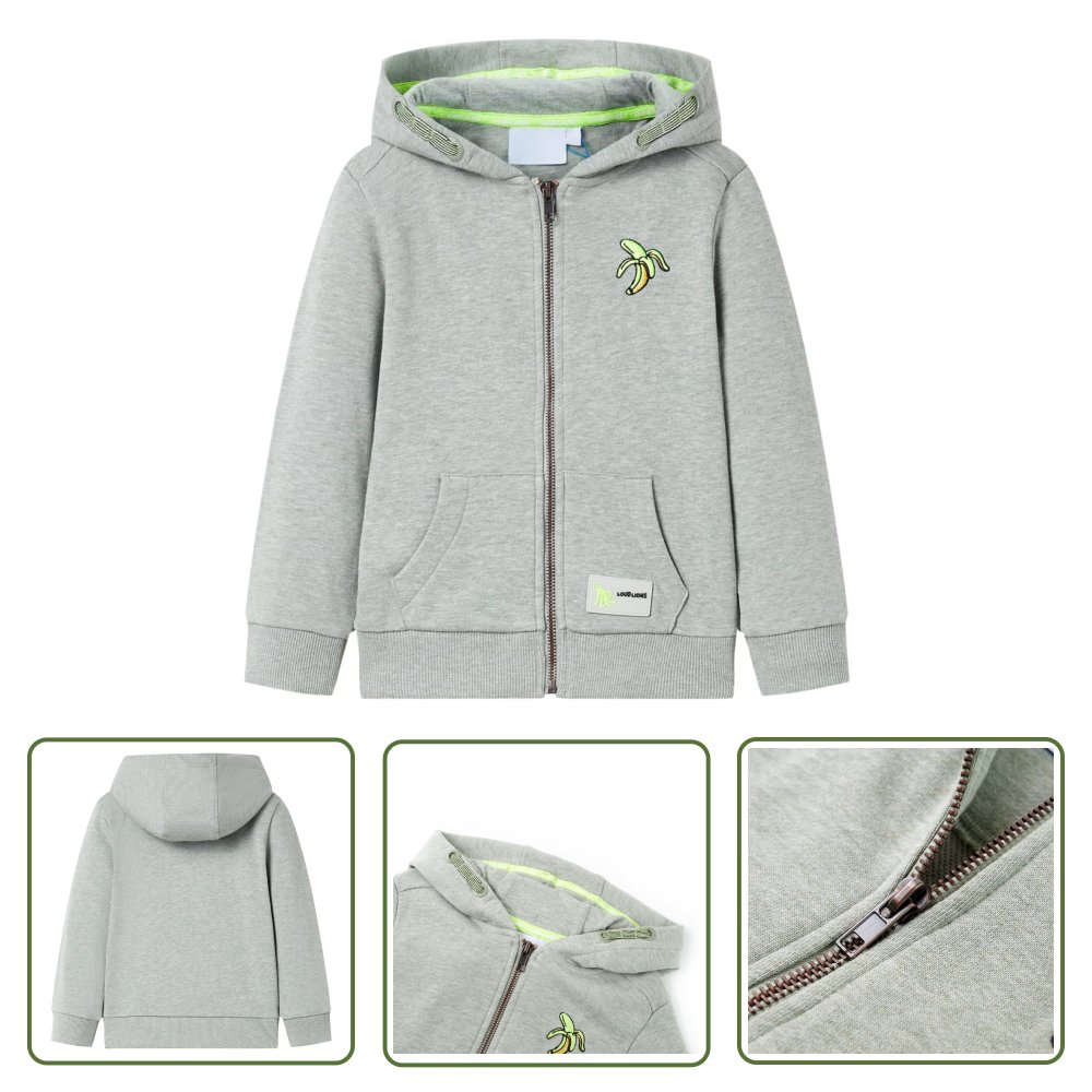 Bluza dziecięca z kapturem i suwakiem - jasne khaki melanż - 104 - Bluza Dziecięca