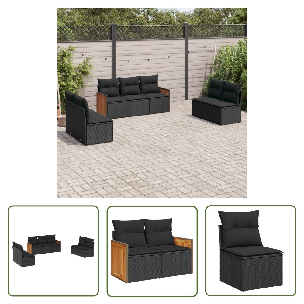 The Living Store 7-cz. zestaw wypoczynkowy do ogrodu - z poduszkami - czarny - Sofa Ogrodowa