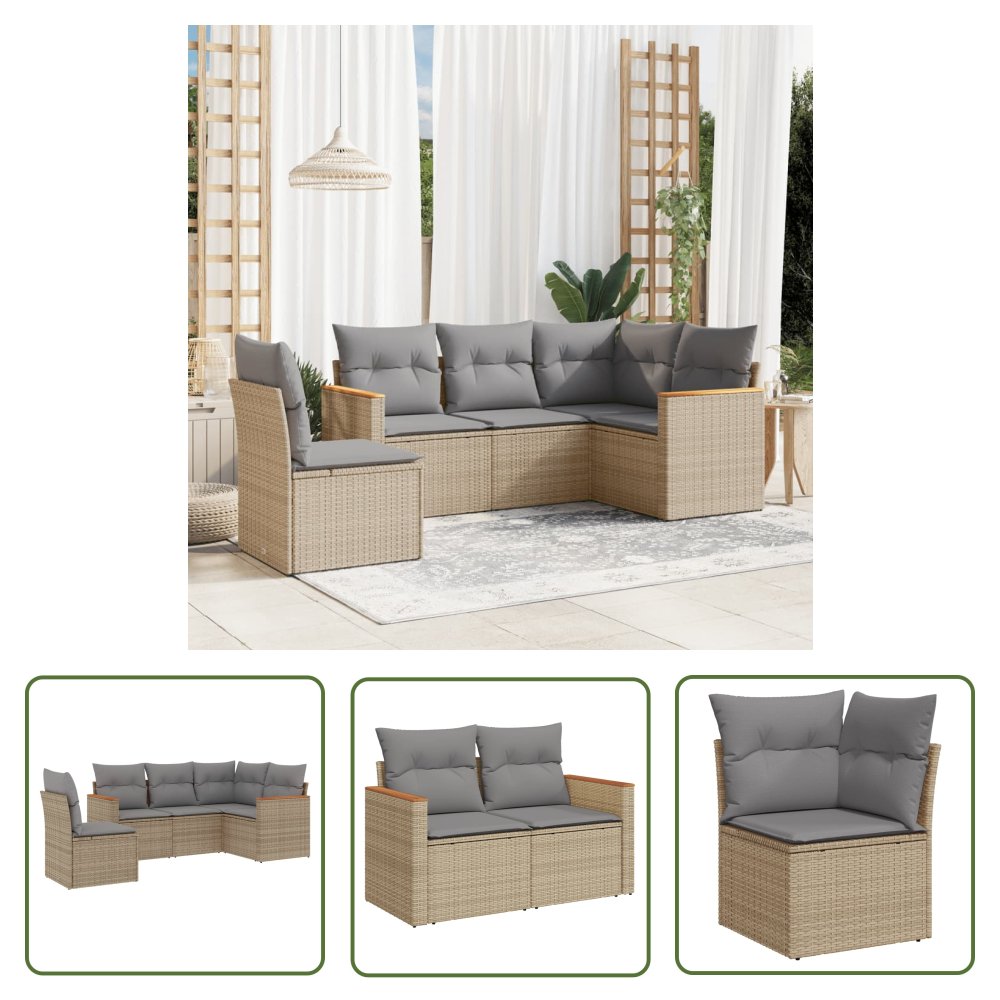 The Living Store 5-cz. zestaw mebli ogrodowych z poduszkami - mieszany beż - Sofa Ogrodowa