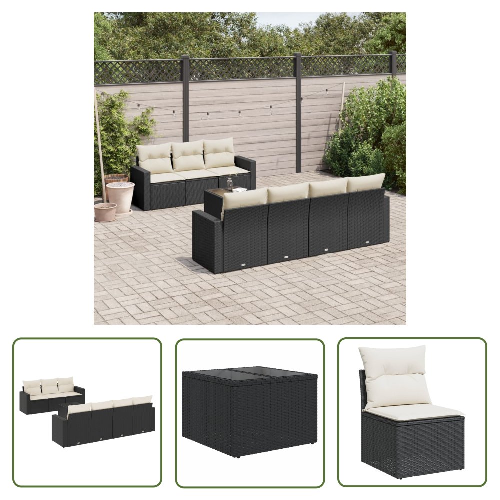 The Living Store 8-cz. zestaw wypoczynkowy do ogrodu - z poduszkami - czarny - Sofa Ogrodowa