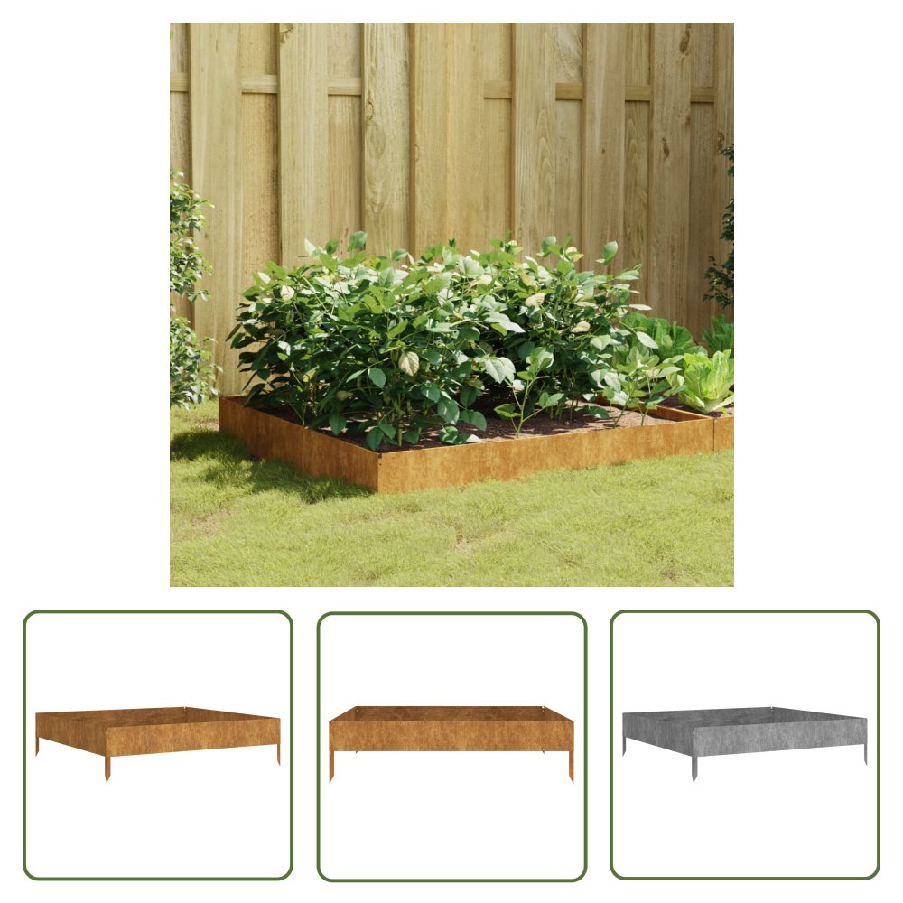 The Living Store Podwyższona donica - 100x100x26 cm - stal kortenowska - Donica Ogrodowa