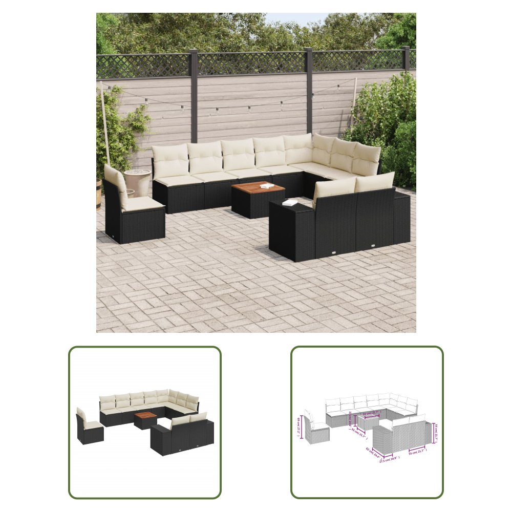 The Living Store 11-cz. zestaw wypoczynkowy do ogrodu - poduszki czarny rattan PE - Sofa Ogrodowa