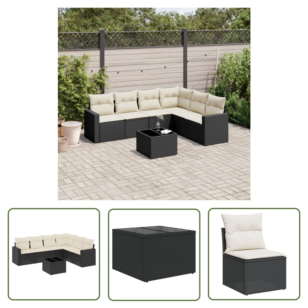 The Living Store 7-cz. zestaw wypoczynkowy do ogrodu - z poduszkami - czarny - Sofa Ogrodowa