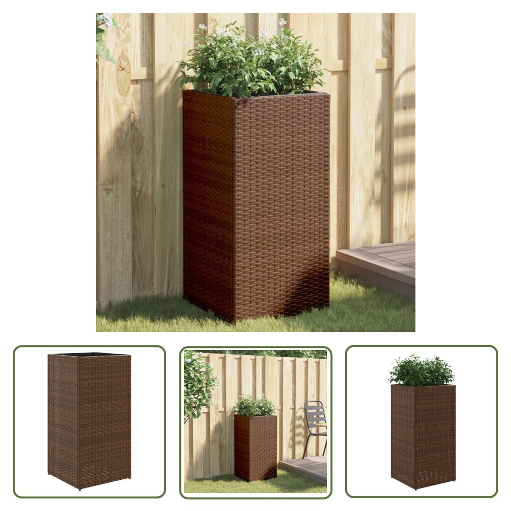 The Living Store Donica - brązowa - 40x40x80 cm - rattan PE - Donica Ogrodowa