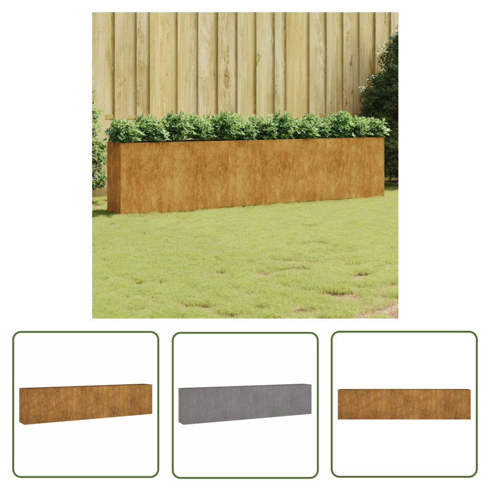 The Living Store Podwyższona donica - 360x40x80 cm - stal kortenowska - Donica Ogrodowa
