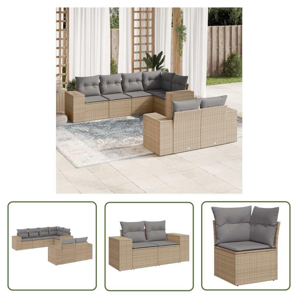 The Living Store 7-cz. zestaw wypoczynkowy do ogrodu - z poduszkami - beżowy - Sofa Ogrodowa