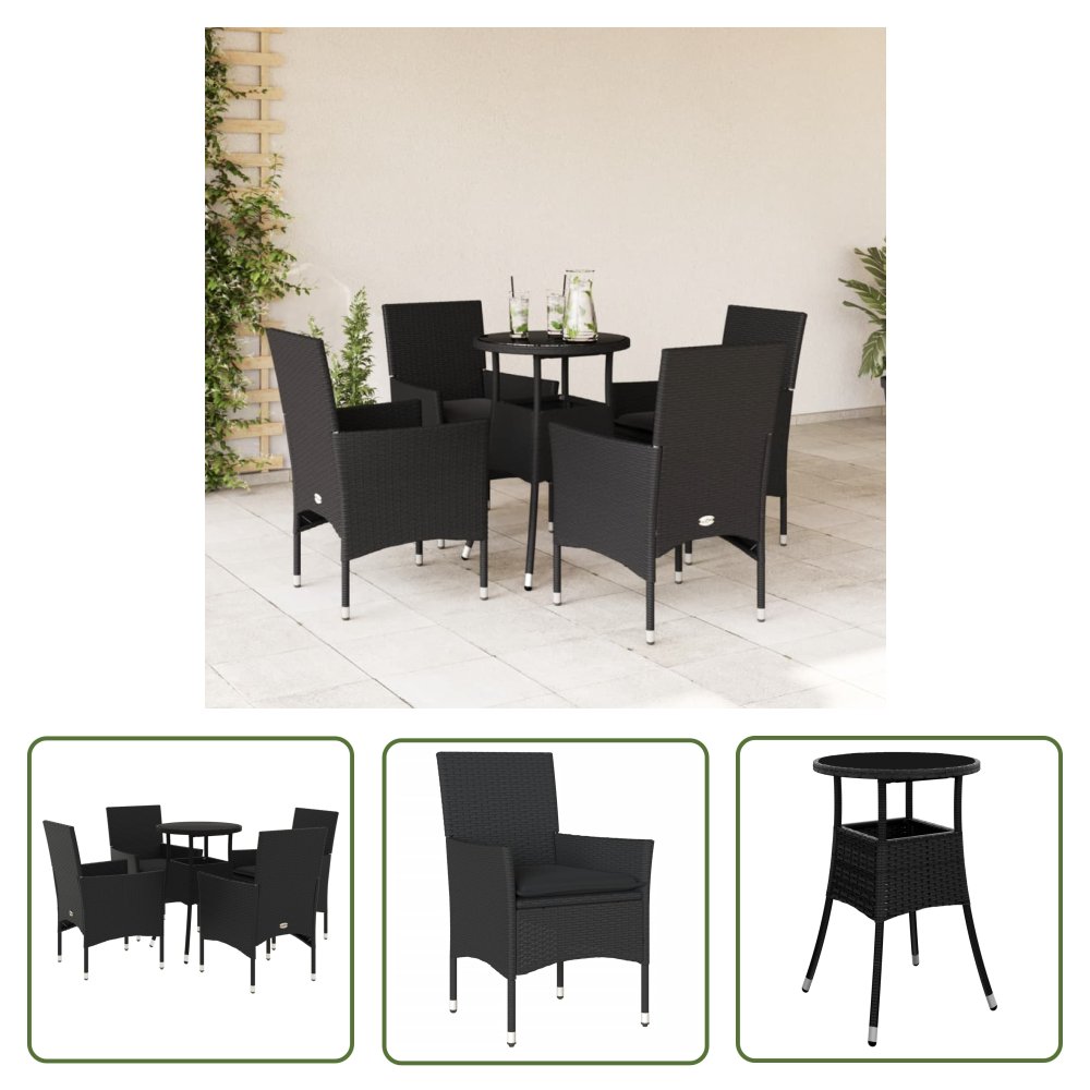 The Living Store 5-cz. zestaw mebli ogrodowych z poduszkami - czarny - polirattan - Meble Ogrodowe