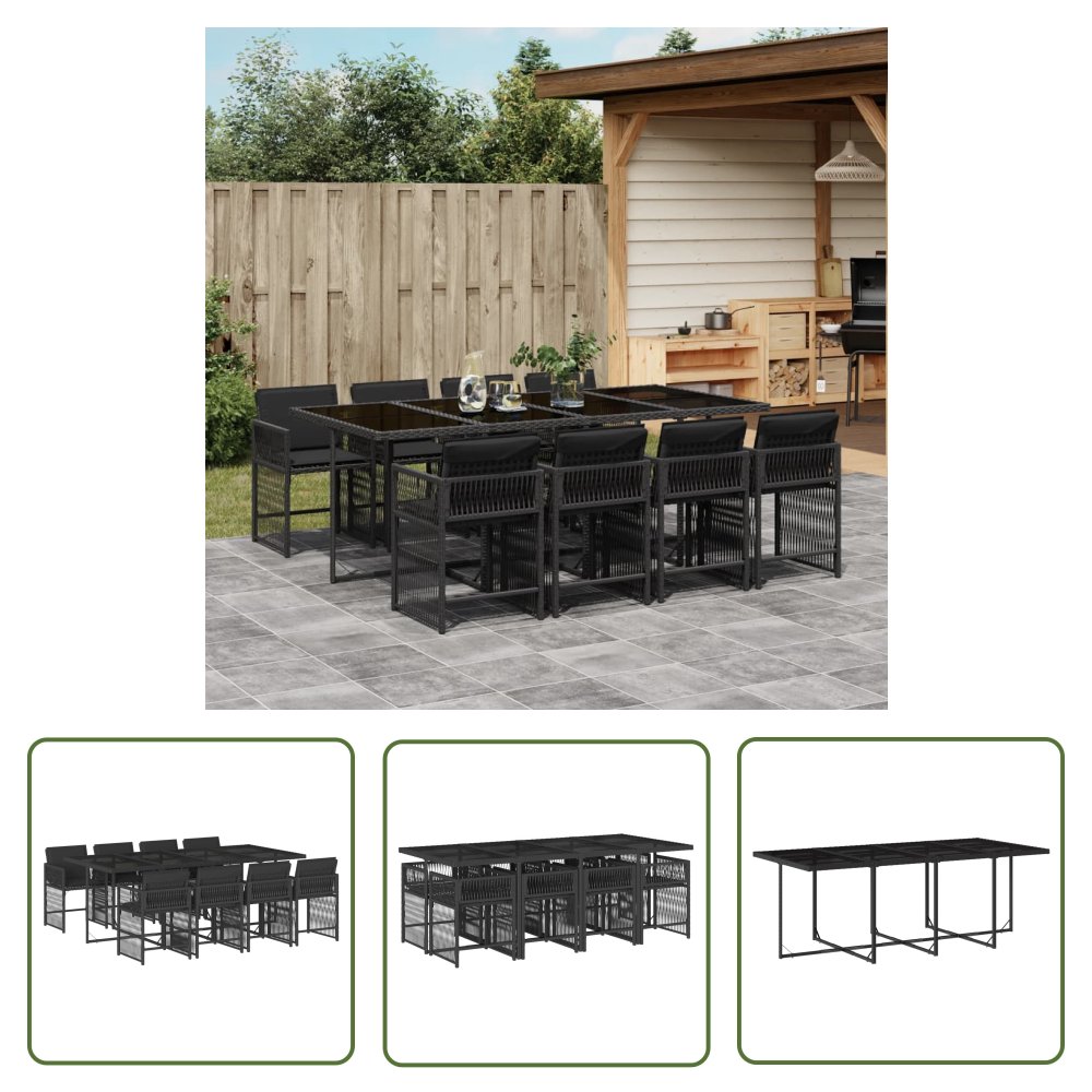 The Living Store 9-cz. zestaw mebli ogrodowych z poduszkami - czarny - rattan PE - Meble Ogrodowe