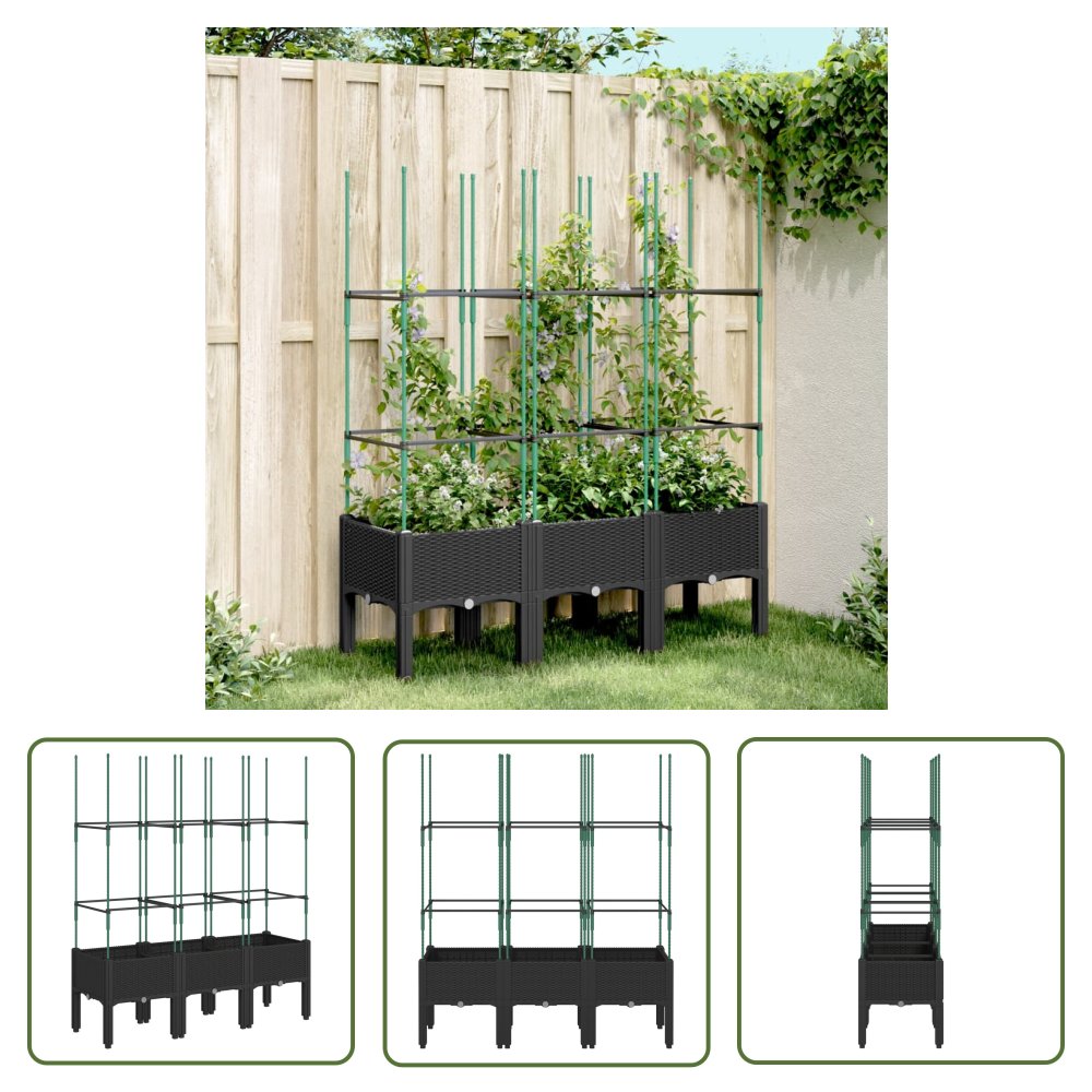 The Living Store Donica ogrodowa z kratką - czarna - 120x40x142 -5 cm - PP - Skrzynia Na Rośliny