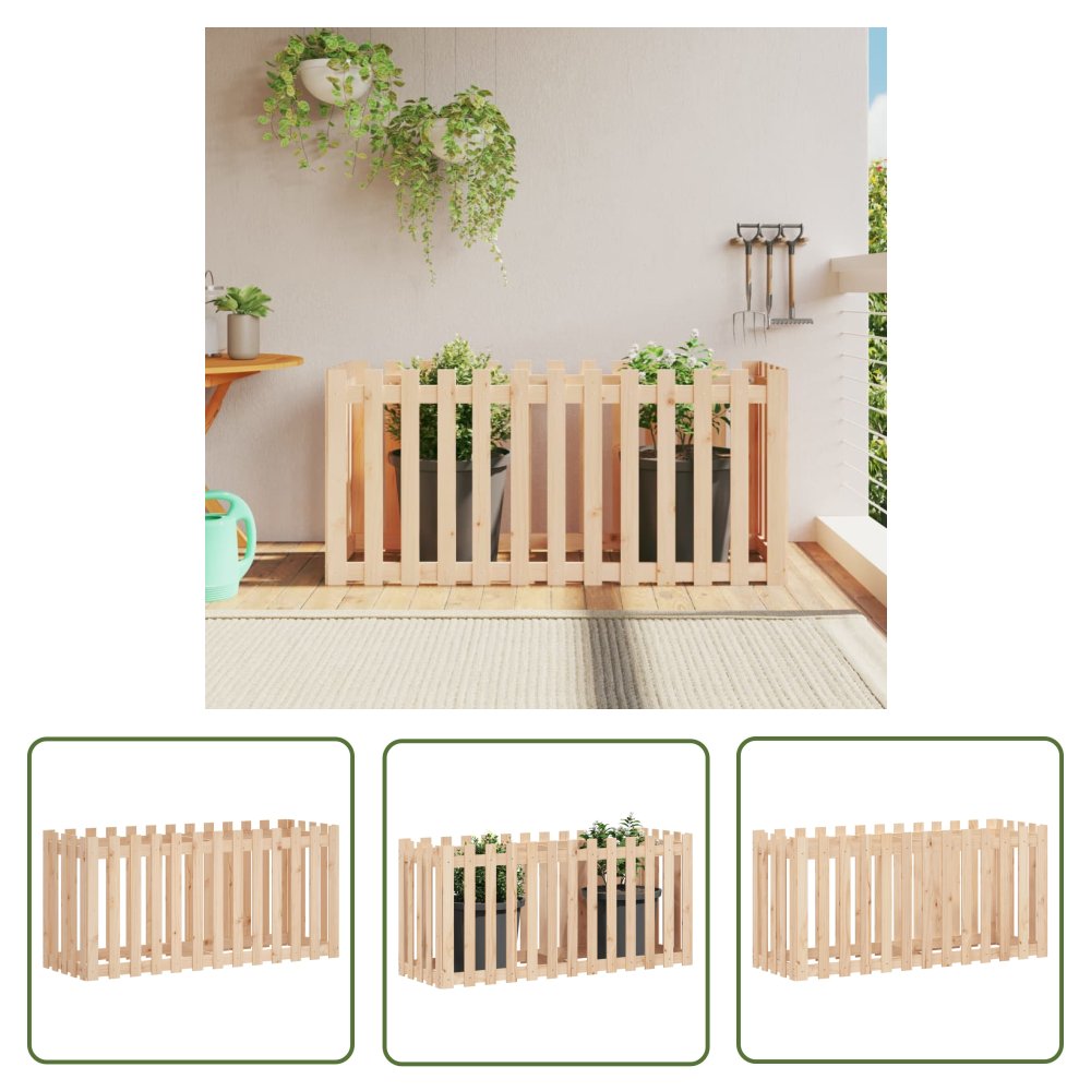 The Living Store Rabata ogrodowa z płotkiem - 150x50x70 cm - drewno sosnowe - Donica Ogrodowe