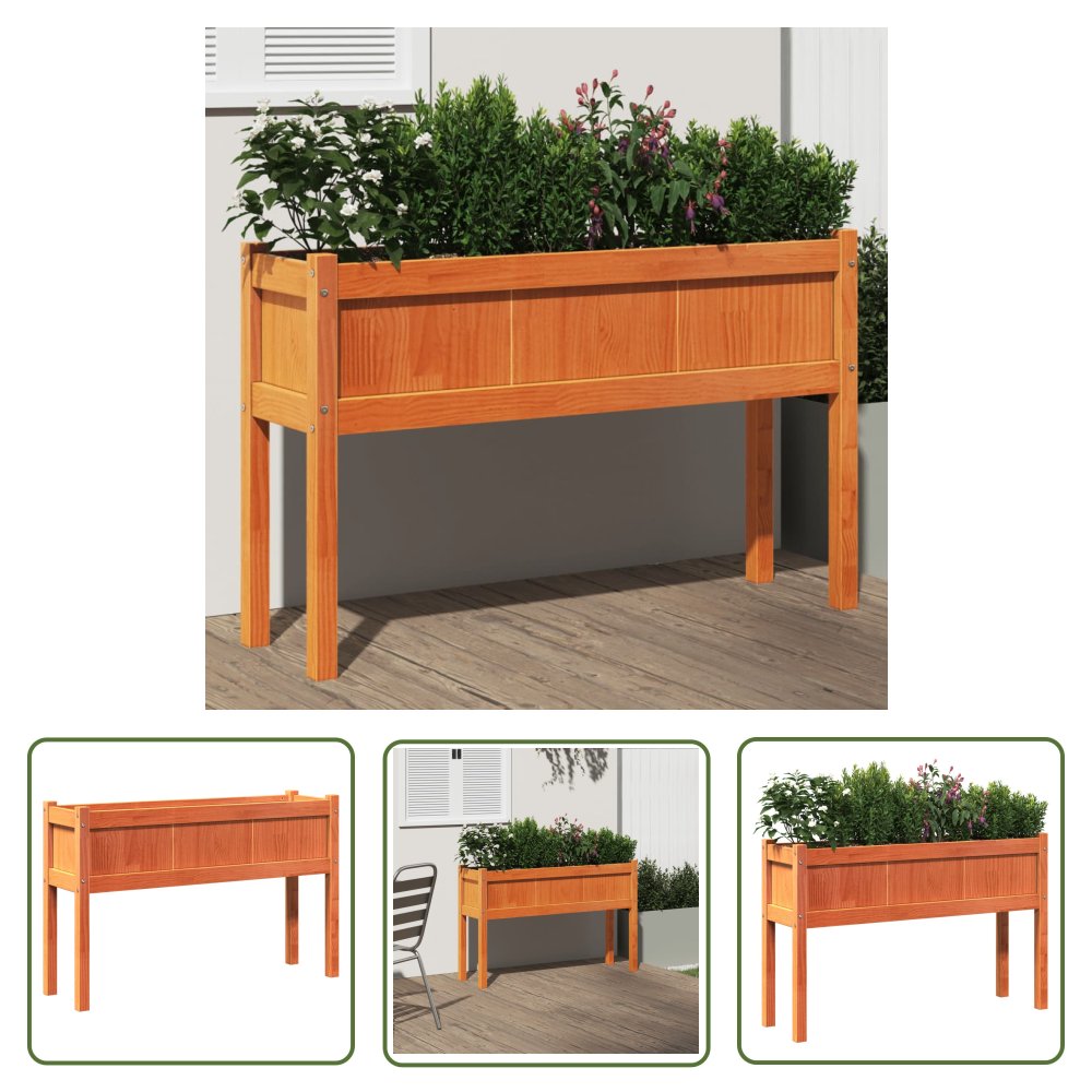 The Living Store Donica ogrodowa na nogach - woskowy brąz - 110x31x70 cm - sosnowa - Doniczka