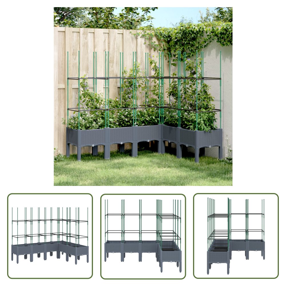 The Living Store Donica ogrodowa z kratką - szara - 160x120x142 -5 cm - PP - Skrzynia Na Rośliny