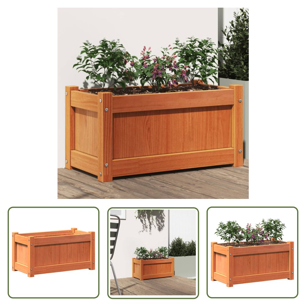 The Living Store Donica ogrodowa - woskowy brąz - 60x31x31 cm - lite drewno sosnowe - Doniczka