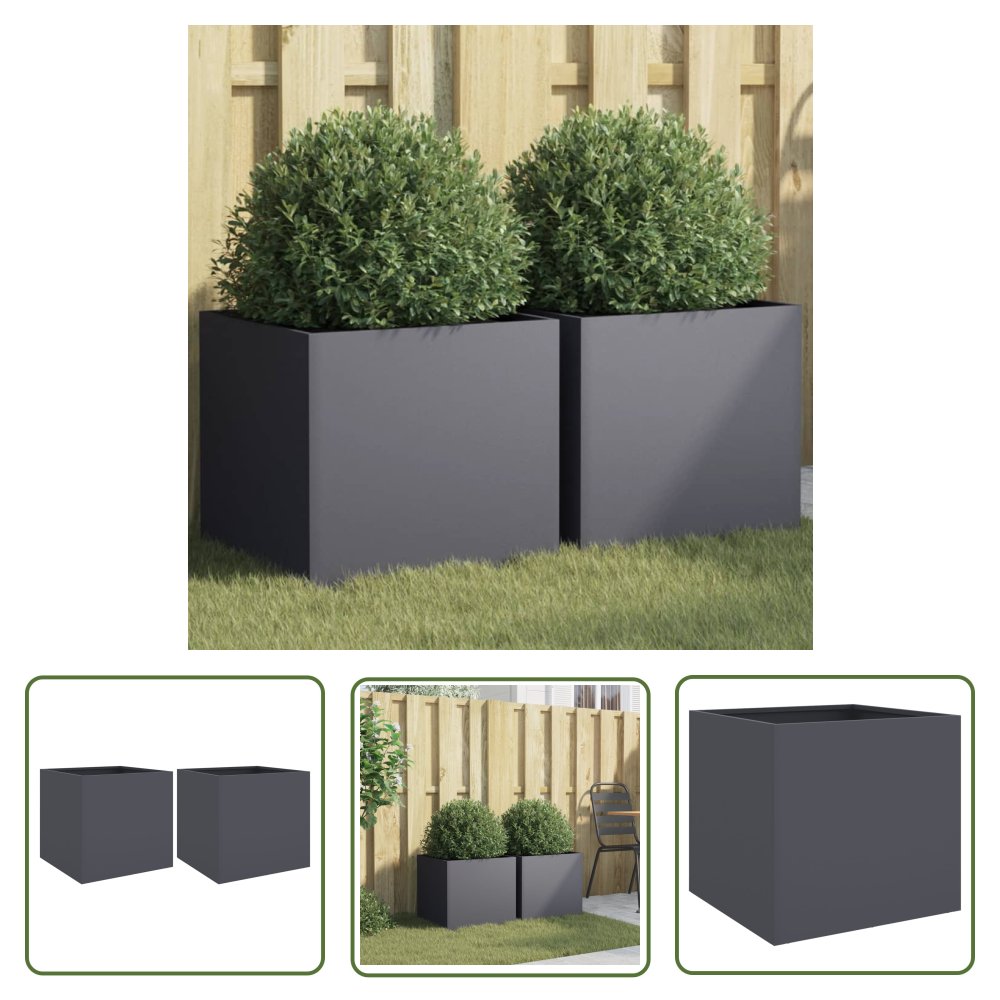 The Living Store Donice - 2 szt. - antracytowe - 42x40x39 cm - stal - Doniczka