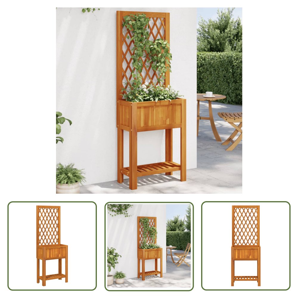 The Living Store Donica z trejażem i półką - 55x29 -5x152 cm - lite drewno akacjowe - Skrzynia Na Rośliny