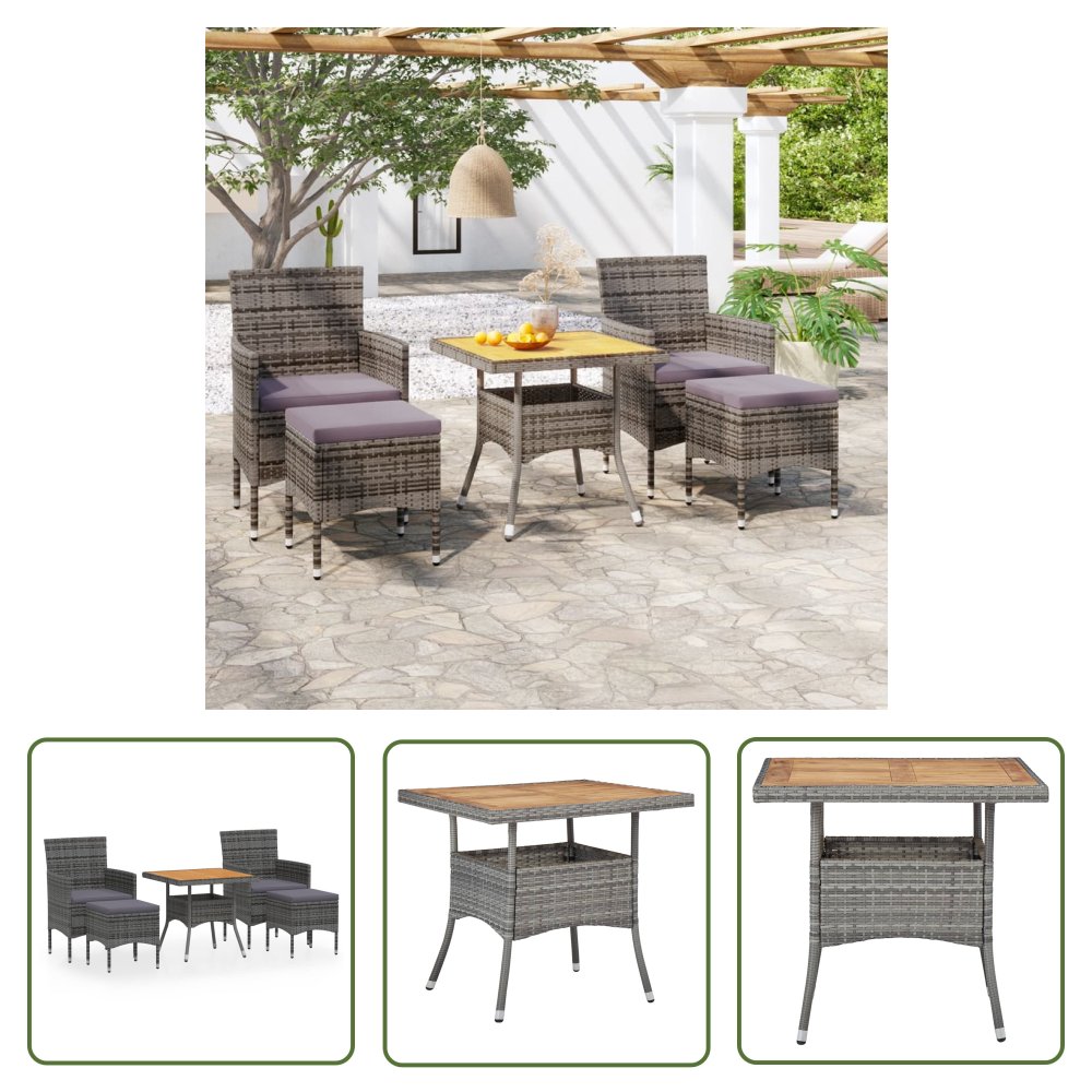 The Living Store 5-częściowy zestaw mebli ogrodowych - polirattan i akacja - szary - Zestaw Ogrodowy