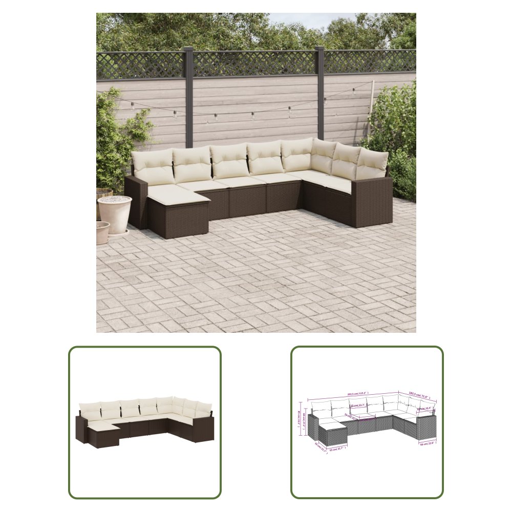 The Living Store 8-cz. zestaw wypoczynkowy do ogrodu - z poduszkami - brązowy - Sofa Ogrodowa
