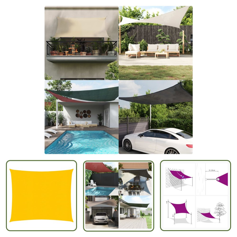 The Living Store Żagiel przeciwsłoneczny - 160 g/m² - żółty - 5x5 m - HDPE - Żagiel Przeciwsłoneczny