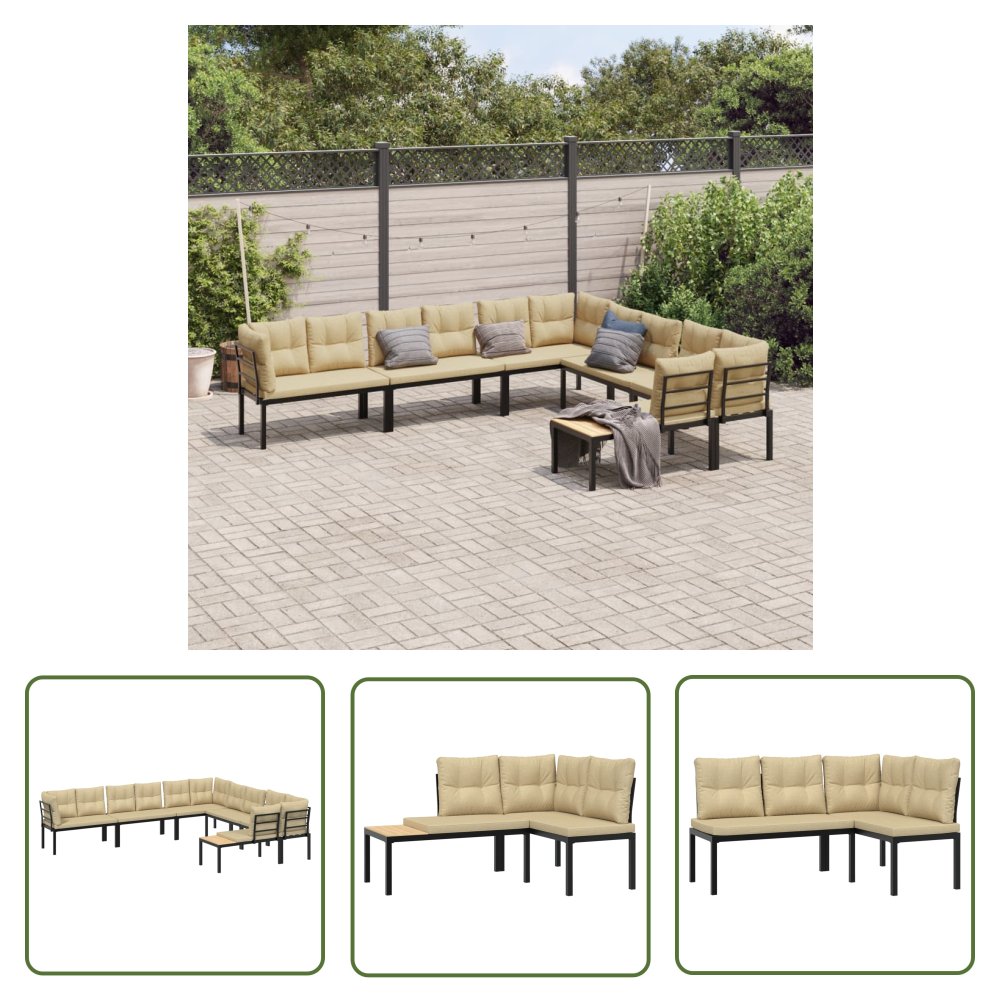 The Living Store 6-cz. zestaw mebli do ogrodu z poduszkami - malowana stal - Zestaw Wypoczynkowy Do Ogrodu