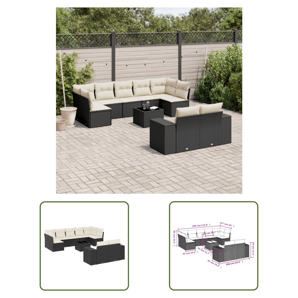 The Living Store 10-cz. zestaw wypoczynkowy do ogrodu - poduszki czarny rattan PE - Sofa Ogrodowa