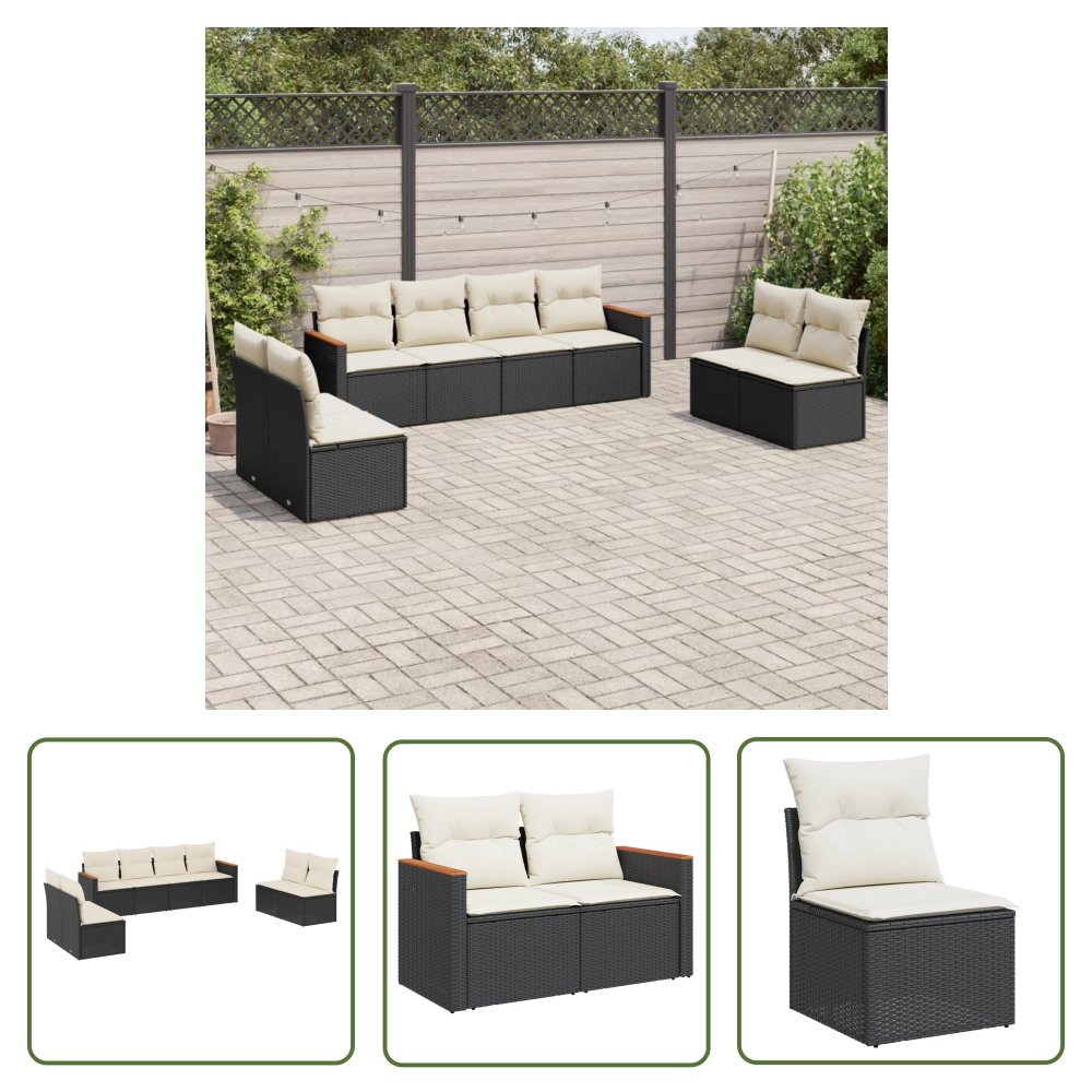 The Living Store 8-cz. zestaw wypoczynkowy do ogrodu - z poduszkami - czarny - Sofa Ogrodowa