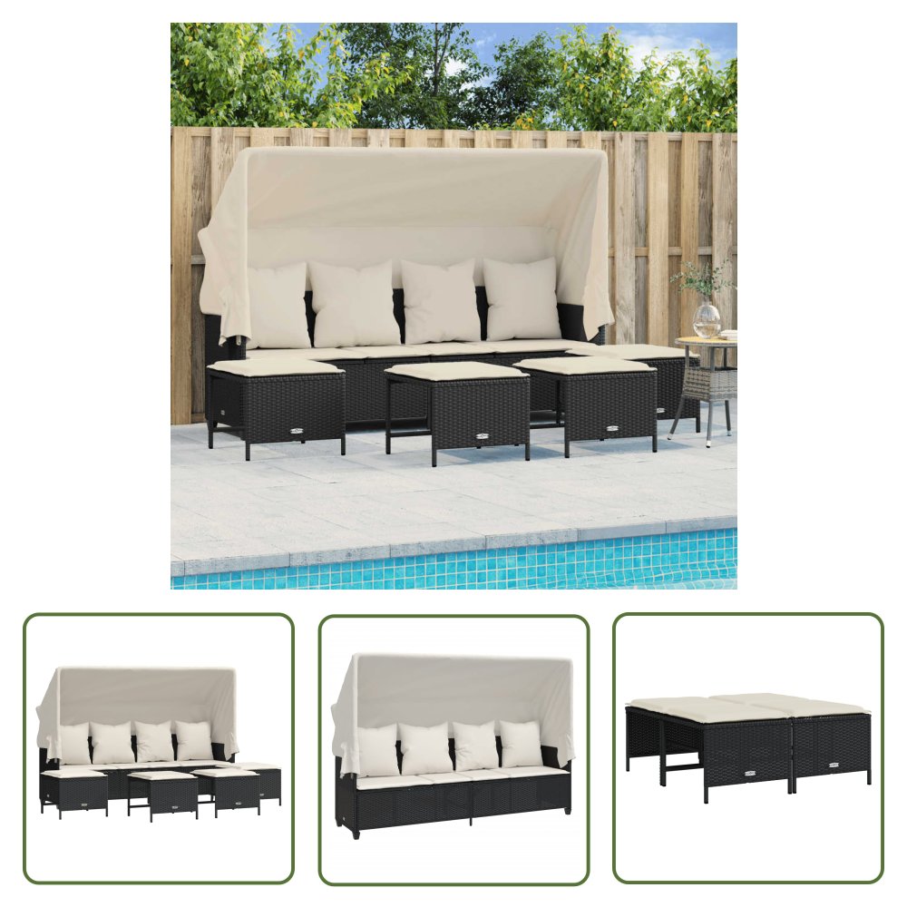 The Living Store 5-cz. zestaw wypoczynkowy do ogrodu - poduszki - czarny rattan PE - Sofa Ogrodowa