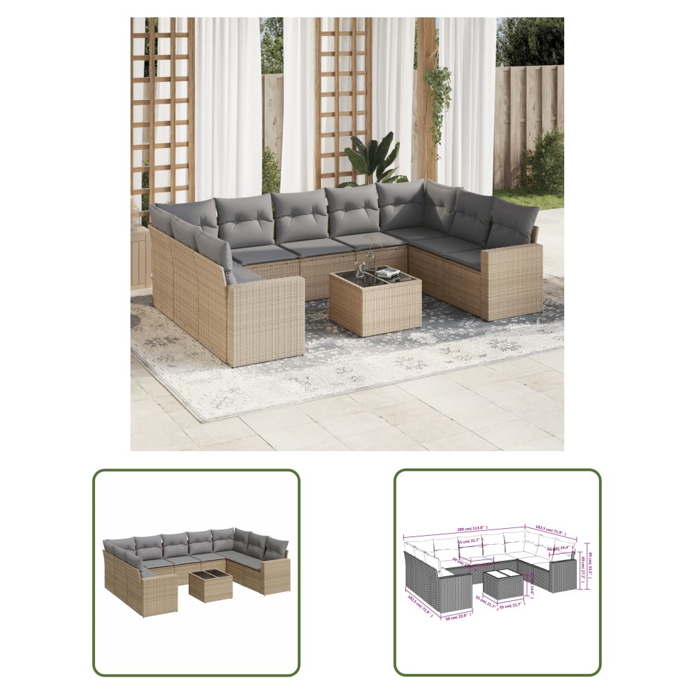 The Living Store 10-cz. zestaw mebli ogrodowych z poduszkami - beżowy - polirattan - Sofa Ogrodowa