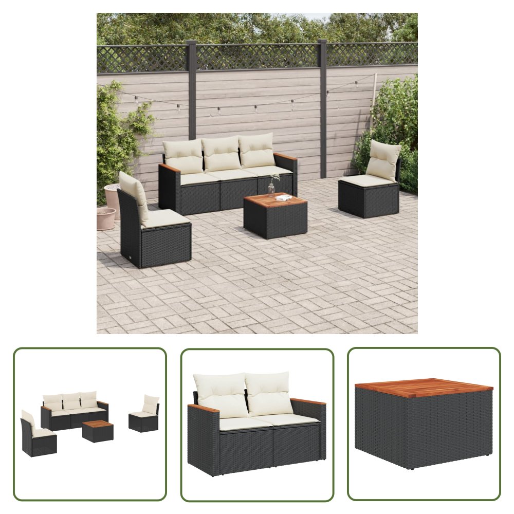 The Living Store 6-cz. zestaw mebli ogrodowych z poduszkami - czarny polirattan - Sofa Ogrodowa