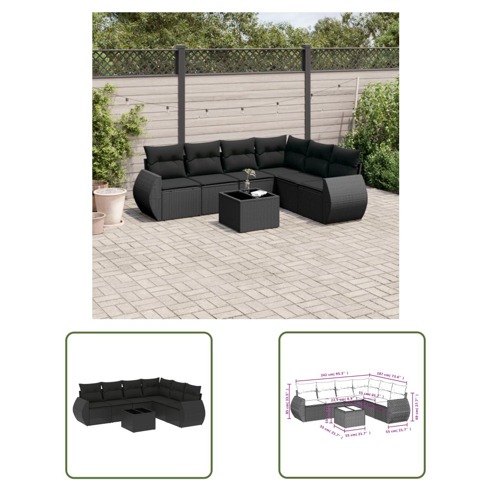 The Living Store 7-cz. zestaw wypoczynkowy do ogrodu - z poduszkami - czarny - Sofa Ogrodowa