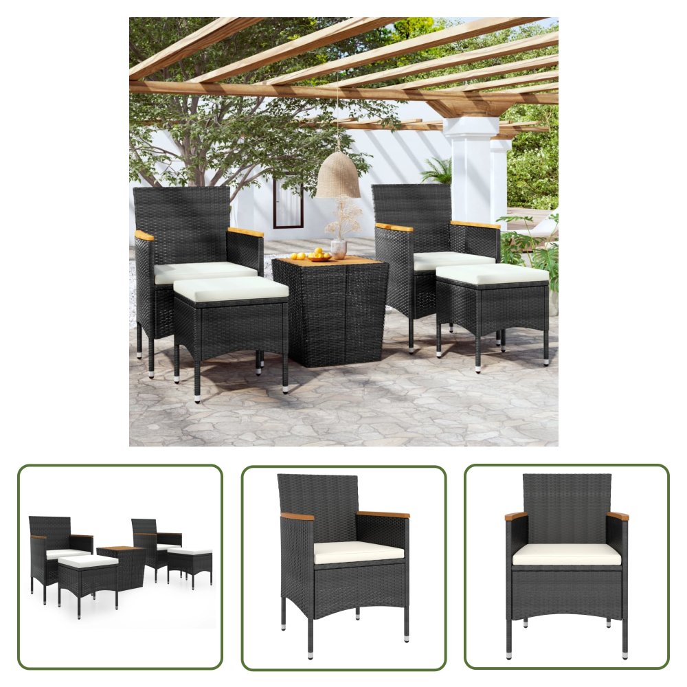 The Living Store 5-cz. zestaw mebli bistro do ogrodu - rattan PE i akacja - czarny - Zestaw Mebli Bistro Do Ogrodu