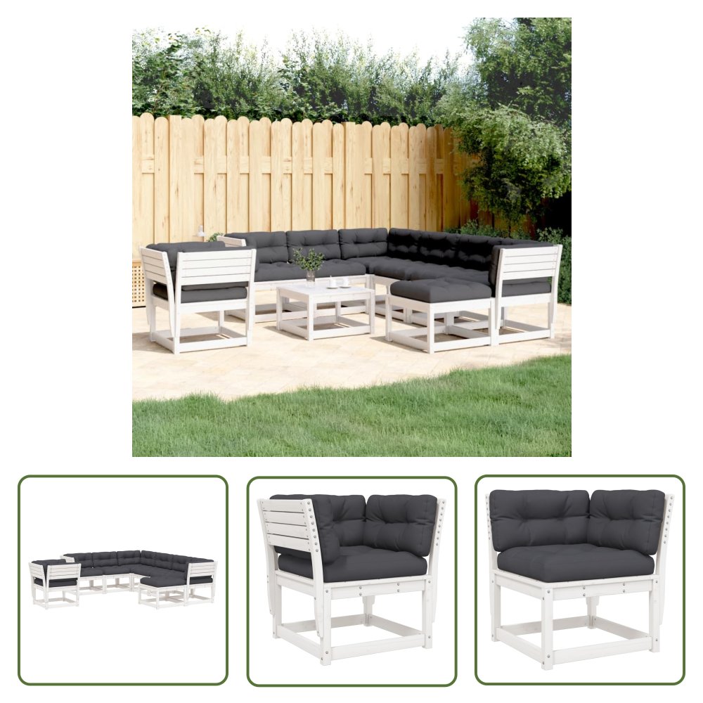 The Living Store 8-cz. zestaw wypoczynkowy do ogrodu - z poduszkami - biała sosna - Zestaw Wypoczynkowy Do Ogrodu