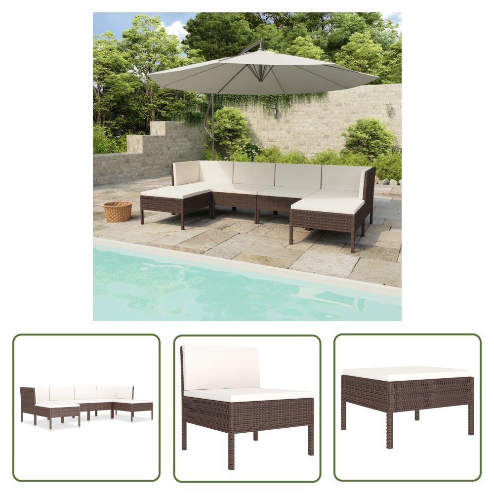 The Living Store 6-cz. zestaw wypoczynkowy do ogrodu - poduszki - rattan PE - brąz - Zestaw Mebli Ogrodowych