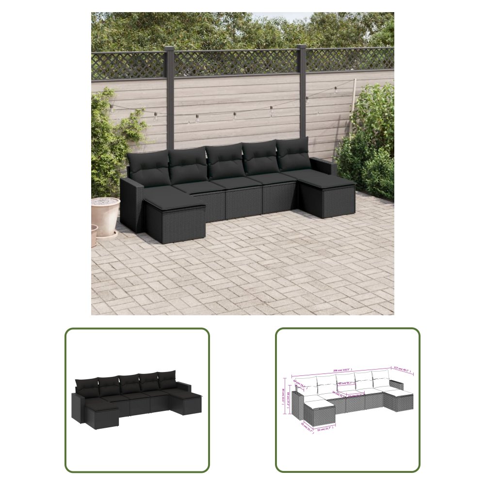 The Living Store 7-cz. zestaw wypoczynkowy do ogrodu - z poduszkami - czarny - Sofa Ogrodowa