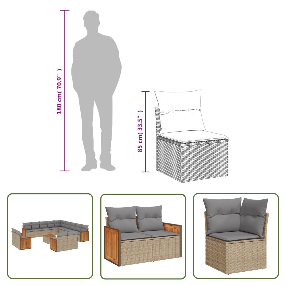 The Living Store 14-cz. zestaw mebli ogrodowych z poduszkami - beżowy - polirattan - Sofa Ogrodowa