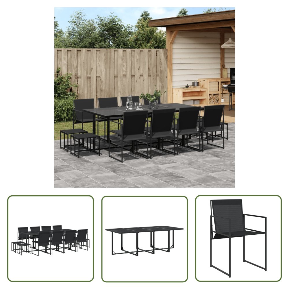 The Living Store 13-cz. zestaw mebli ogrodowych - czarny - textilene - Meble Ogrodowe