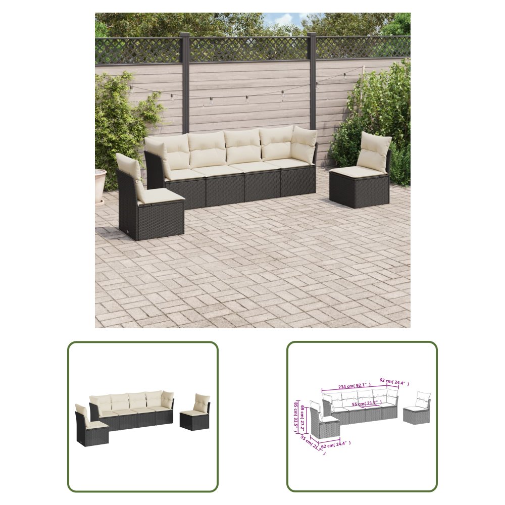 The Living Store 6-cz. zestaw mebli ogrodowych z poduszkami - czarny polirattan - Sofa Ogrodowa