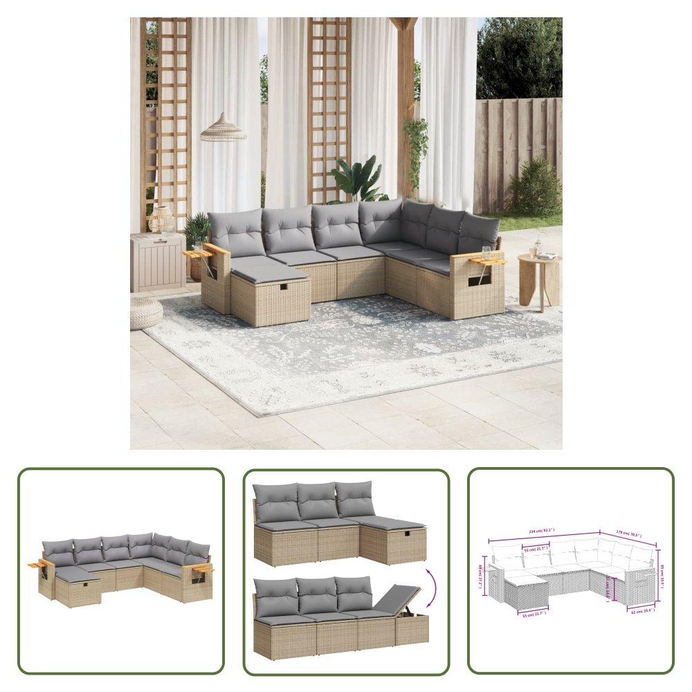 The Living Store 7-cz. zestaw mebli ogrodowych z poduszkami - mieszany beż - Sofa Ogrodowa