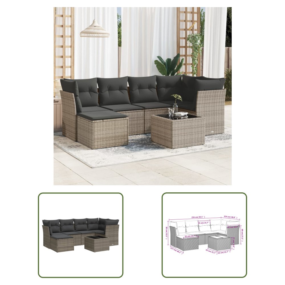 The Living Store 7-cz. zestaw wypoczynkowy do ogrodu - z poduszkami - szary - Sofa Ogrodowa