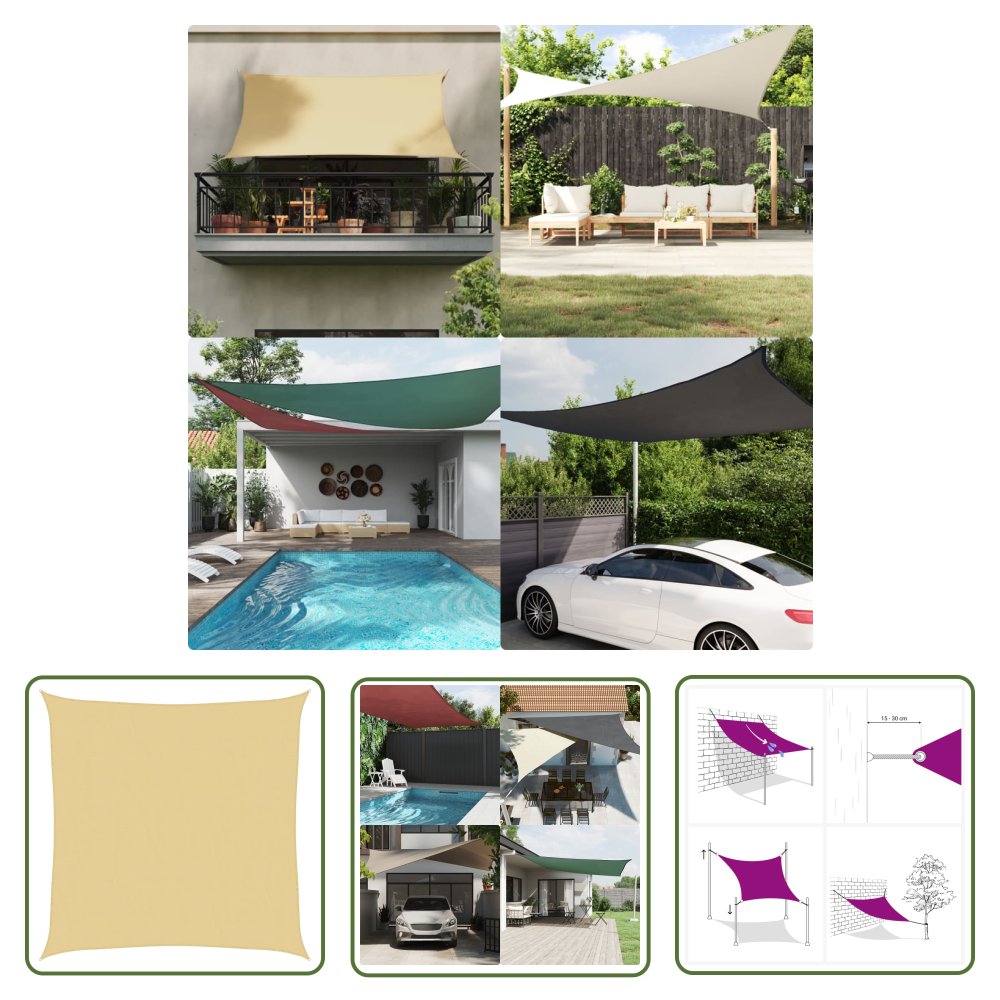 The Living Store Żagiel przeciwsłoneczny - piaskowy - 6x6 m - 100% poliester - Żagiel Przeciwsłoneczny