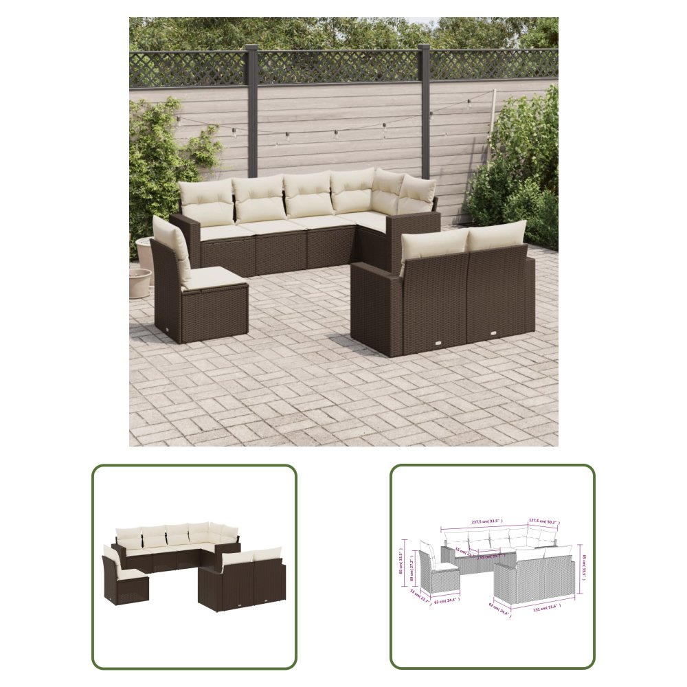 The Living Store 8-cz. zestaw wypoczynkowy do ogrodu - z poduszkami - brązowy - Sofa Ogrodowa