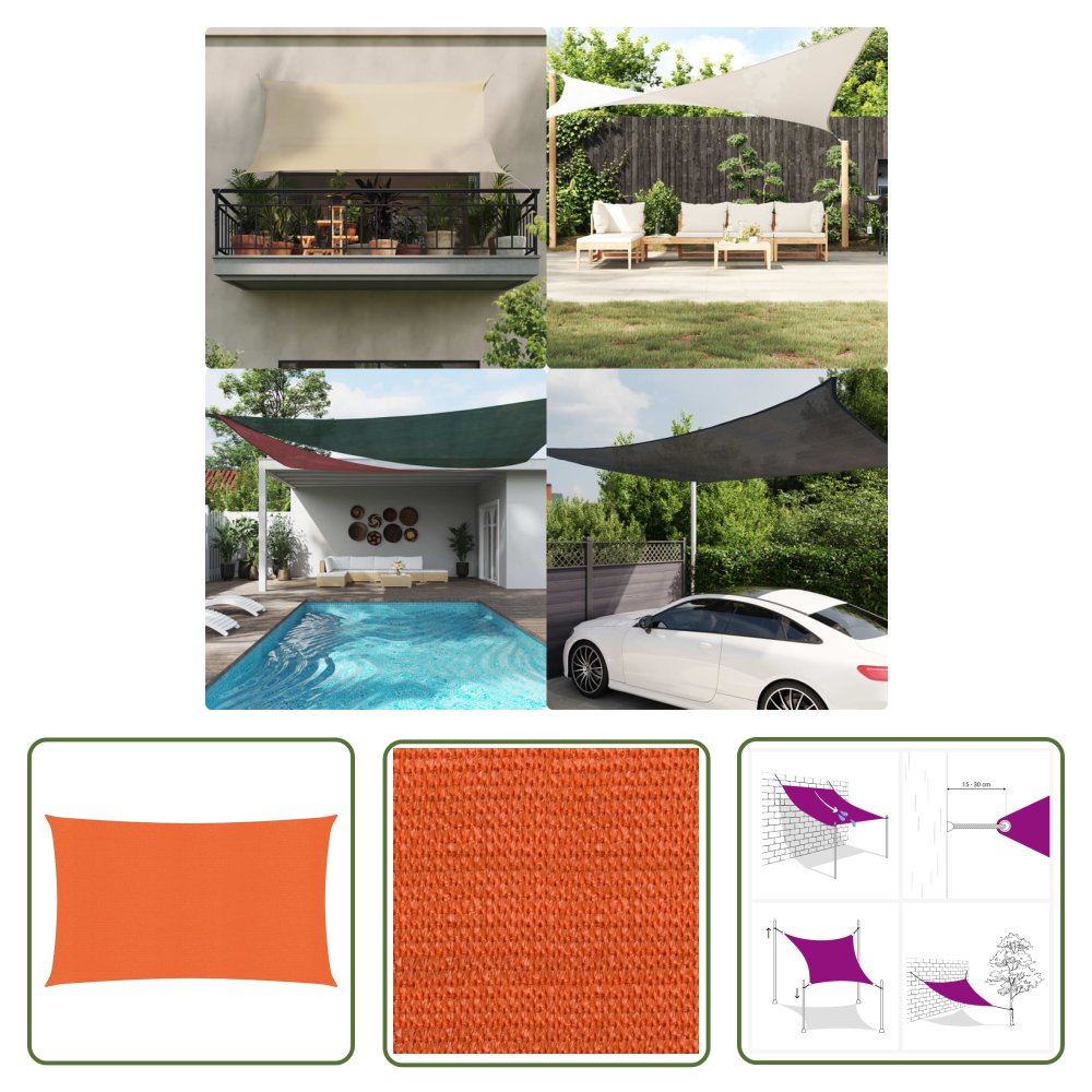 The Living Store Żagiel przeciwsłoneczny - 160 g/m² - prostokątny - 4x7 m - HDPE - Żagiel Przeciwsłoneczny