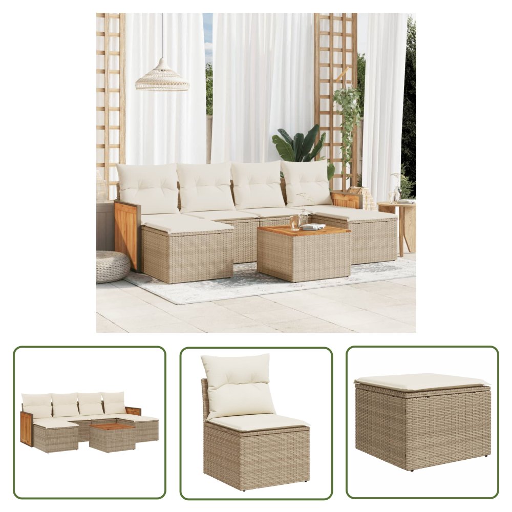 The Living Store 7-cz. zestaw wypoczynkowy do ogrodu - z poduszkami - beżowy - Sofa Ogrodowa