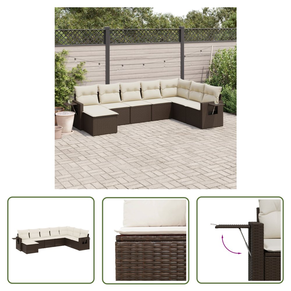 The Living Store 8-cz. zestaw wypoczynkowy do ogrodu - z poduszkami - brązowy - Sofa Ogrodowa