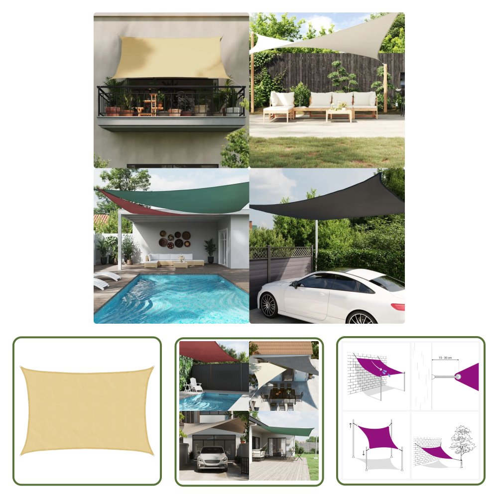 The Living Store Żagiel przeciwsłoneczny - piaskowy - 7x6 m - 100% poliester - Żagiel Przeciwsłoneczny